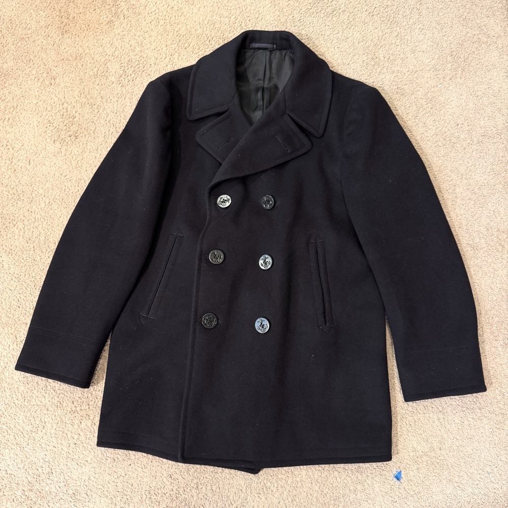 Vintage 1940s Naval Clothing Factory WWII US Peacoat Wool Mens 42 Navy Military
